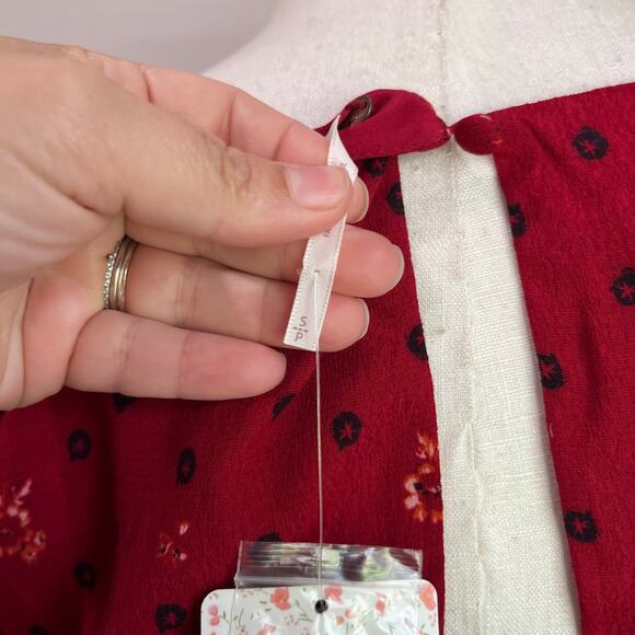 Free People Red Ruby Combo Two Faces Smocked Mini Dress Size Small - Picture 8 of 14